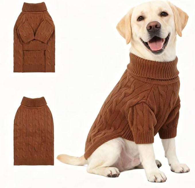 Small/Medium Dog Sweater, Warm Dog Winter Coat w/Sleeves, Comfortable High Neck Premium Dog Clothes for Labrador-Best for Holidays, Daily Walks XL Brown