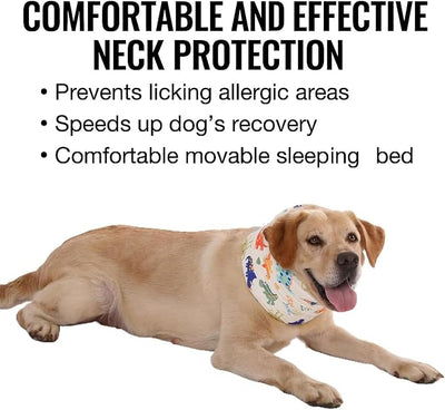 LovinPet Dog Recovery Collar, Adjustable Soft Cone for Medium & Large Dogs, Post-Surgery Comfort & Lick Prevention, Jurassic Dinosaur Print,Yellow