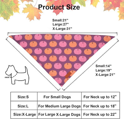 PTDECOR Fall Dog Bandana, Pink Pumpkin Design Reversible Holiday Dog Scarf, Triangle Thanksgiving Bandanas for Small Dogs Puppies Cats (Small)