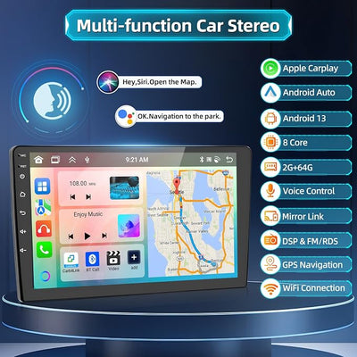 Podofo 8-core Wireless CarPlay Car Radio Stereo for Ford F-150 F150 2008 2009 2010 2011 2012 2013 2014 with Android Auto 9" Touch Screen Bluetooth Audio GPS Navigation WiFi EQ RDS Hi-Fi Backup Camera