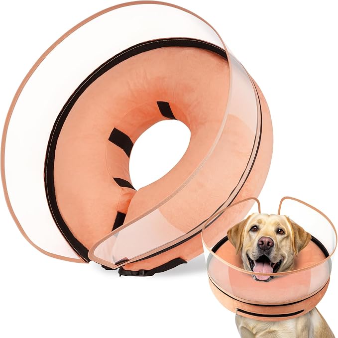 BARKLESS Dog Cone, Inflatable Dog Cone After Surgery, Soft Surgery Collar with Enhanced Anti-Licking Guard Shield for Pets, Patented Protective Donut Collar (Orange, XL (Neck: 18"-23"))