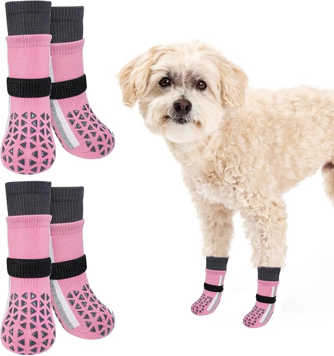 SCENEREAL Anti Slip Dog Socks to Prevent Licking Paws, Dog Shoes for Hot/Cold Pavement, Paw Protector Traction Control on Hardwood Floor, Dog Shoes Booties for Puppy Small Medium Large Senior Dogs
