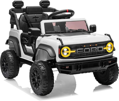 First Ride On Ford Bronco Raptor 12V Toddler Ride on Toys, Safe Kids Ride on Truck with Remote Control, Children Electric Cars with 4 Wheels Suspension, Radio, Music, Bluetooth (12V, White)