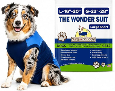 Surgi Snuggly Dog Surgery Recovery Suit - Dog Onesie for Post Surgery Recovery, Female Spay & Male Neuter - Surgical Suit for Dogs, E-Collar Cone Alternative, Double Blue - Large Short - 16"-20" (EC)