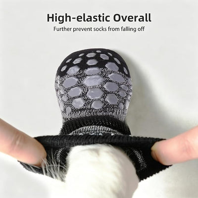 PUPTECK Anti-Slip Dog Socks with Double Sides for Small Medium Large Dogs Hardwood Floors Prevents Licking, Dog Shoes for Hot Pavement Traction Control Paw Protector for Senior Dogs, Striped Black M