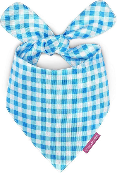 LunaMarie - Luxury Dog Bandanas - Puppy Bandanas Cat Accessories | Premium & Silky Fabric | 100% Handmade Quality | Custom Shape Dual Layered Small, Medium, Large Cat Scarf (Blue Checkers, Small)