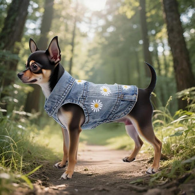 Pet Clothes Vintage Denim Dog Jacket with Daisy Embroidery - Puppy Stylish Pet Coat for Chihuahua, Yorkie Small Breeds - All-Season Comfort (Light-Blue,XX-Large)