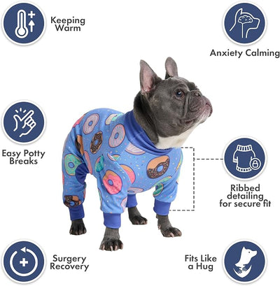 Spark Paws Dog Pajama, Dog Recovery Suit Male, Onesie, Ultra-Soft and 4-Way Stretch, for Small Medium and Large Breeds - Donuts - 3XL
