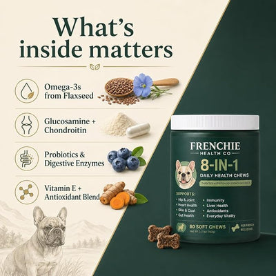 8-in-1 Daily Health Chews, 60 Count, Dog Daily Wellness Chews, Soft Chew Treats for Dogs, French Bulldog Daily Formula