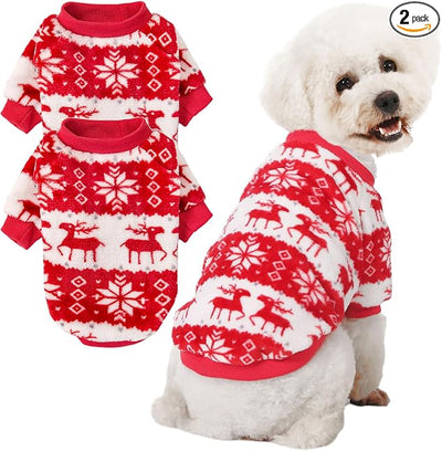 POMIU Dog Sweater, Dog Sweaters for Small Medium Dogs or Cat, Warm Soft Flannel Pet Clothes for Dogs Girl or Boy, Dog Shirt Coat Jacket (Xmas Red+Xmas White, Large)