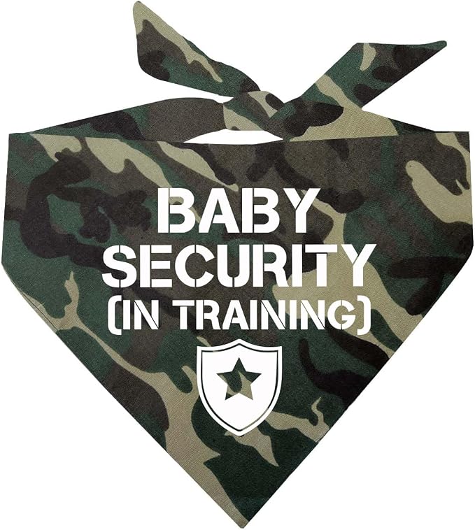 Baby Security in Training Dog Bandana | 100% Cotton Adjustable Triangle | Made in USA | Pregnancy Announcement Photoshoot Prop | Gender Reveal | Assorted Colors & Sizes (Camo, X-Small)