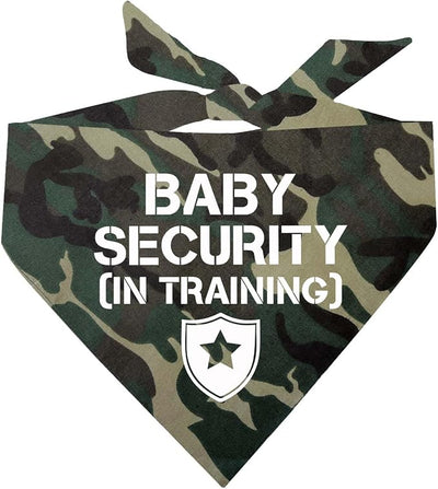 Baby Security in Training Dog Bandana | 100% Cotton Adjustable Triangle | Made in USA | Pregnancy Announcement Photoshoot Prop | Gender Reveal | Assorted Colors & Sizes (Camo, X-Small)