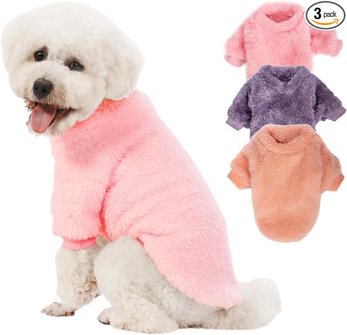 Dog Sweater, 3 Pack Dog Sweaters for Small Dogs, Dog Clothes for Small Dogs Girl Boy, Ultra Soft and Warm Puppy Sweater Dog Coat for Winter Christmas (Pink+Purple+Peach, XX-Large)