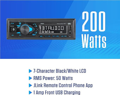 Jensen MPR210 Single DIN Bluetooth Car Stereo, Hands-Free, AM/FM, USB | Bluetooth hands-free calling and streaming, push-to-talk assistant, USB playback and charging