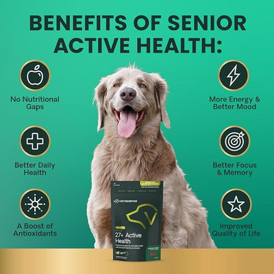 VetriScience Senior 27+ Active Health Chews, Canine Plus Daily Multivitamin for Senior Dogs, Balanced Vitamins, Minerals and Antioxidants, Healthy Aging and Wellness Support, Veggie, 60 Servings
