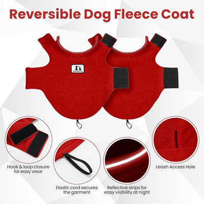 DENTRUN Reversible Dog Coat - Windproof Polar Fleece Vest with Reflective Neck Strips, Hook & Loop Closures, Sleeveless Cold Weather Jacket for Medium Large Dogs (L, Dogs Winter Outerwear)
