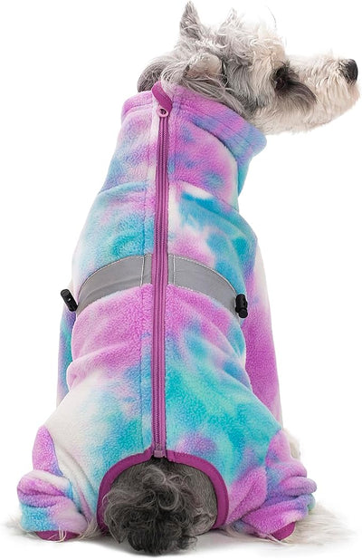 Dog Coats for Small Dogs, Polar Fleece Dog Pajamas Bodysuit, Puppy Onesies Tie Dye Jumpsuits, Dogs Warm Clothes Four-Legged, Doggie Fullbody Winter Jacket Vest