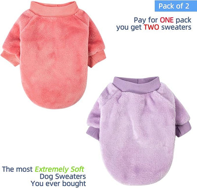 FabriCastle Small Dog Sweaters, 2-Pack Dog Clothes for Small Dogs Girl & Cats, Ultra Soft and Warm Pet Coats, Winter Pet Jacket, Doggy Apparel Costumes, Puppy Outfits (Pink,Light Purple, Medium)