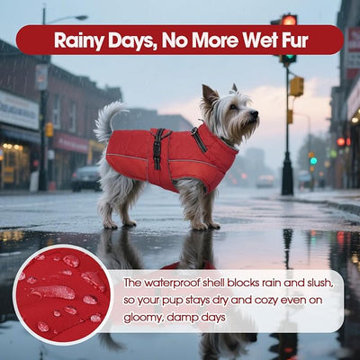QBLEEV Warm Dog Jacket - Reflective, Adjustable Winter Coat with Turtleneck for Cold Weather, Waterproof Fleece Snowsuit for Small, Medium, Large Dogs