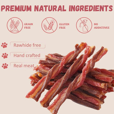 Pawmate Triple Flavored Dog Treats Chicken, Duck & Beef Twists, Healthy Low Fat Dog Jerky Chews, High Protein Training Treats Snacks for Small Medium Large Breed, 10.6 oz
