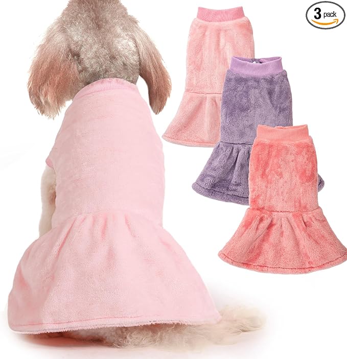 FabriCastle Small Dog Dress Clothes, 3-Pack Sweaters for Small Dogs Girl & Cats, Ultra Soft Warm Pet Coats for Winter, Female Puppy Apparel, Doggy Outfits XXS – XL (Pink,Violet,Rosepink, X-Large)
