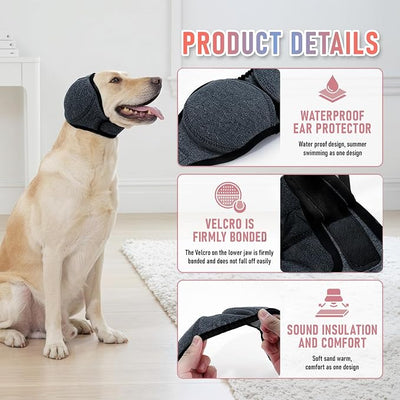 Dog Head Wrap - No Shake Ear Wrap Snood for Noise & Anxiety Relief, Ear Protector with Calming Hoodie, Dog Headband Ear Muffs for Hematoma, Grooming and Drying (Pearl Gray, S(Head Circle:10"-15"))