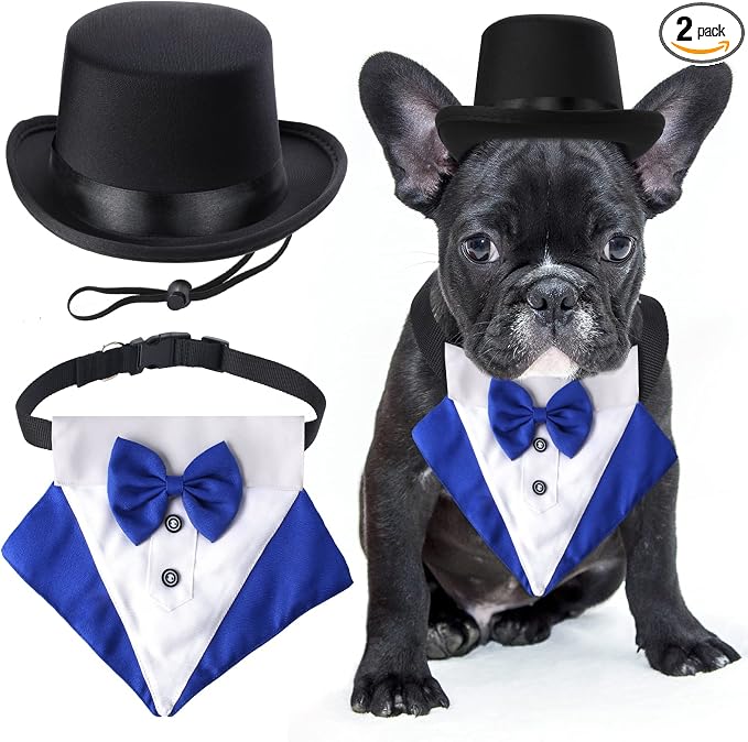 Yewong 2-Piece Pet Formal Accessories Set - Top Hat with Tuxedo Bandana Collar for Dog & Cat (Set-E)