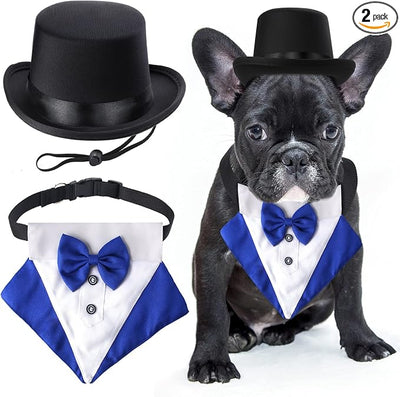 Yewong 2-Piece Pet Formal Accessories Set - Top Hat with Tuxedo Bandana Collar for Dog & Cat (Set-E)