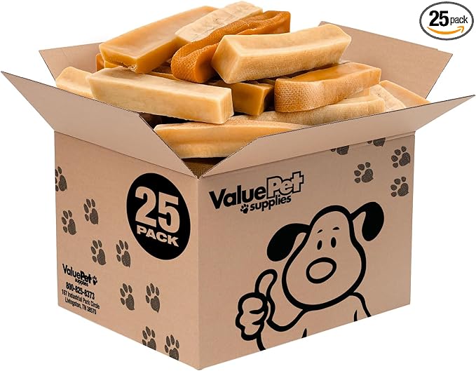 ValueBull Himalayan Yak Cheese Dog Chews, Medium, 25 ct Bulk Pack - Long Lasting for Aggressive Chewers, All Natural, Healthy & Safe, Low Odor Nepal Yak Milk Chews