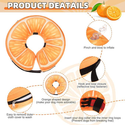 KOOLTAIL Inflatable Dog Cone Collar, Soft Donut E Collar for Dogs After Surgery to Stop Licking Enhanced Alternative, Blow Up Pet Neck Pillow Recovery Adjustable Cone for Dog Cat,Upgrade Size,Orange M