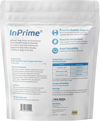 InPrime Canine - Natural Joint Support for Dogs - Helps Maintain Normal Joint Mobility & Function - Supports Hip and Joint for Dogs - Palatable Dog Joint Care - (60 Count)