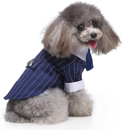 QBLEEV Dog Tuxedo Suit with Bow Tie, Formal Black & White Striped Dog Costume Outfit, Doggy Tux Prince Dress for Wedding Party Birthday Holiday, Elegant Dogs Attire for Chihuahua Yorkie Shih Tzu