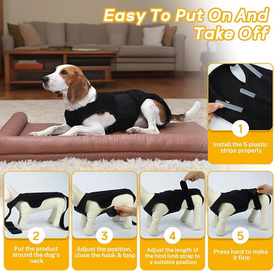 Dog Back Brace for Medium-Large Dogs - Adjustable Dog Joint Support with 5 Support Strips for Post-Op Stability & Senior Dog Mobility Aid, Black L