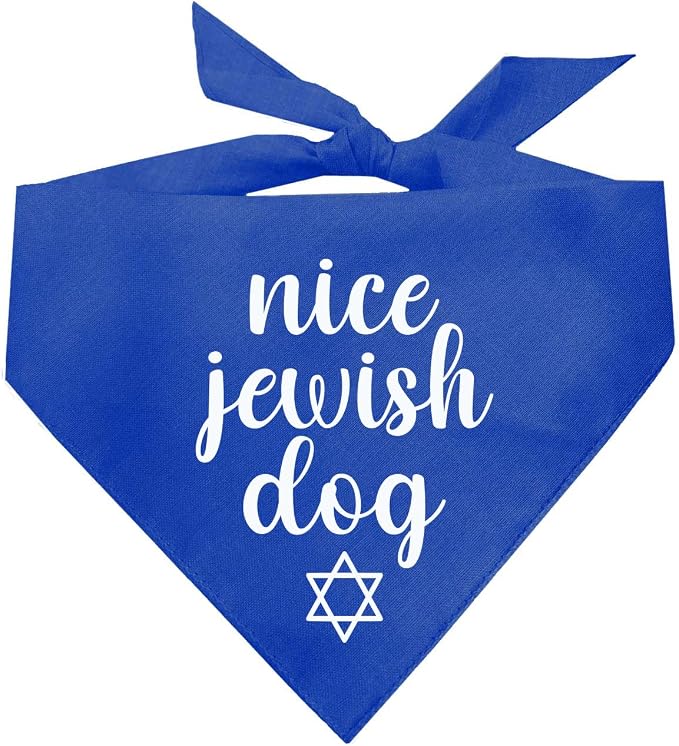 Nice Jewish Dog Bandana | 100% Cotton | Made in USA | Passover | Hanukkah | Yom Kippur | Rosh Hashanah | Jewish Celebration | Bar & Bat Mitzvah | Royal, X-Small (930)