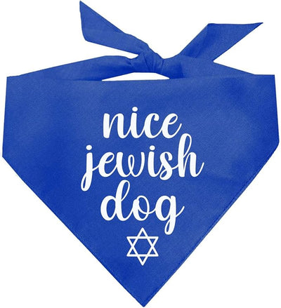 Nice Jewish Dog Bandana | 100% Cotton | Made in USA | Passover | Hanukkah | Yom Kippur | Rosh Hashanah | Jewish Celebration | Bar & Bat Mitzvah | Royal, X-Small (930)