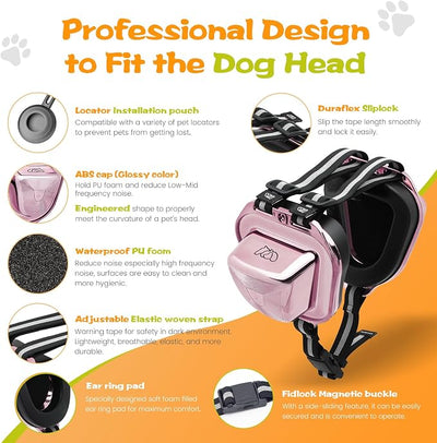 PETSEAR Dog Ear Muffs Noise Protection,Dog Headphones Noise Cancelling 29dB NRR with Magnetic Buckle & Electroplated Finish, Anti-Anxiety Earmuffs for Fireworks,Thunderstorms,Travel(Rose Gold,XXXS)