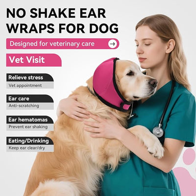 Dog Ear Covers for Bath, Dog Ear Muffs Noise Protection, Elastic Waterproof Ear Protector with Calming Hoodie Design for Fireworks, Vet Visits, Grooming (Rose, Medium)