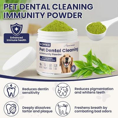 Dog Dental Cleaning Immunity Powder Dog Dental Cleaning Powder with Probiotics to Lighten Bad Breath and Control Plaque Tartar Supports Dogs Dental Care and Immune Health 4.23 OZ