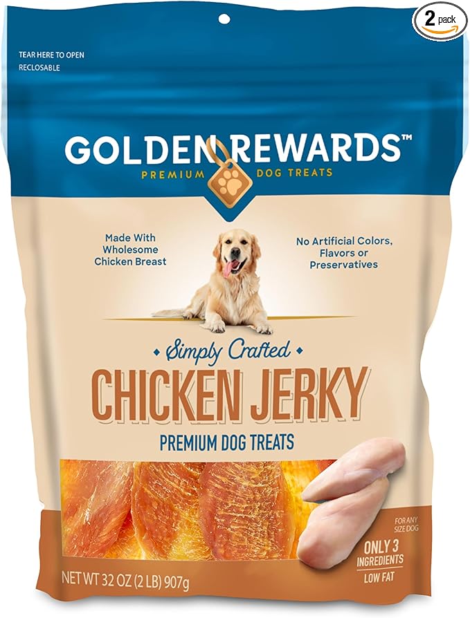 Golden Rewards Chicken Jerky Dog Treat, Value 2 Pack (32 oz Each)