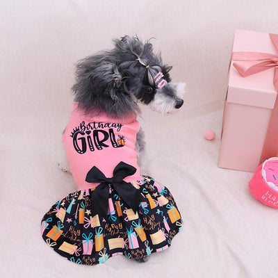 CuteBone Birthday Dog Dresses Velvet Holiday Small Dogs Clothes Onesie Pet Apparel Girl Puppy Skirt with Bow Hair Rope