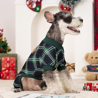 XPUDAC 4 Pack Dog Pajamas for Small Dogs Cats Plaid Doggie Clothes Puppy Onesies Christmas Pajamas Jumpsuits Pet Pjs Shirt Apparel Medium, Red Green Beige Grey