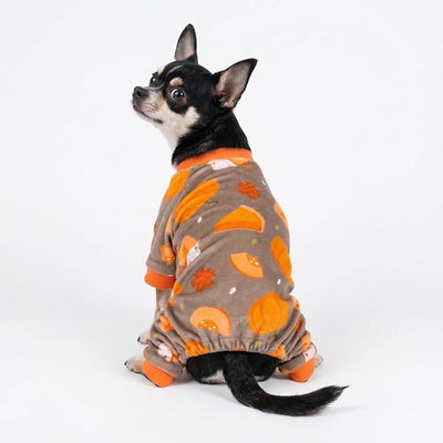Fitwarm Pumpkin Dog Pajamas, Thanksgiving Outfit for Small Dogs Boy Girl, Pet Onesie, Brown, Orange, XS