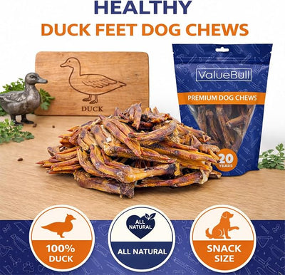 ValueBull Duck Feet for Dogs, 100 Count Bulk Pack - All Natural Glucosamine Chondroitin Collagen Dog Chew, Hip and Joint, Single Ingredient