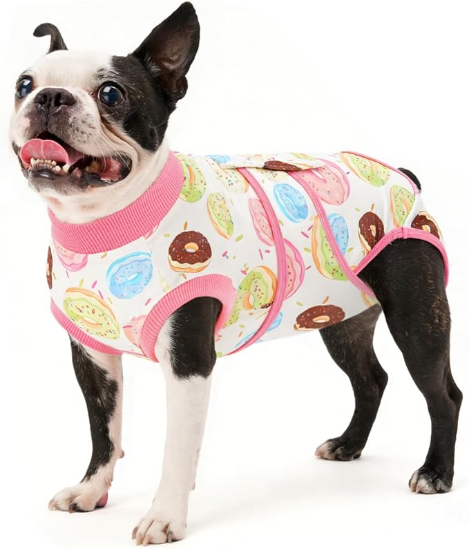 Kuoser Dog Surgery Recovery Suit, Soft Breathable Dog Recovery Suit for Female Spay Male Nueuter, Anti Licking Puppy Onesie Pet Surgical Suit for Dogs Abdominal Wounds Skin Disease, Donut S