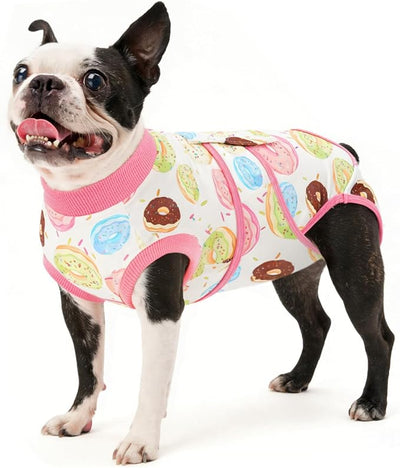 Kuoser Dog Surgery Recovery Suit, Soft Breathable Dog Recovery Suit for Female Spay Male Nueuter, Anti Licking Puppy Onesie Pet Surgical Suit for Dogs Abdominal Wounds Skin Disease, Donut S