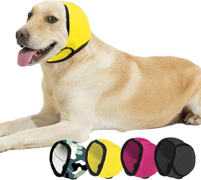 BAMY Swimming Waterproof Dog Ear Caps Calming Large Dog Ears Cover Shower Cap for Ear Protection for Bath for Grooming (Yellow, L (Size L: Head Circumference 18"-24"))