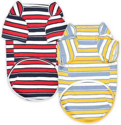 Dog Shirts Cotton Striped T-Shirt, Summer Pet Clothes for Small Dogs, 2-Pack Soft Puppy Apparel Cat Tee, Breathable Stretchy, Red Yellow S