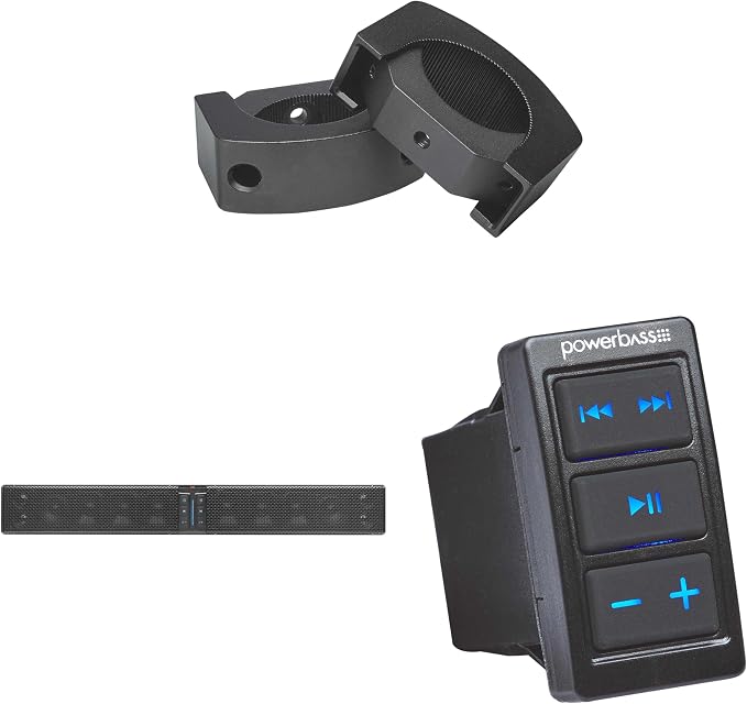 PowerBass XL-1250-12 Speaker System, Bluetooth Powersports Sound Bar with XL-SBCONRS Optional Rocker Switch Mount Remote & XL-SBCLAMP2 - XL Sound Bar Universal C-Clamps