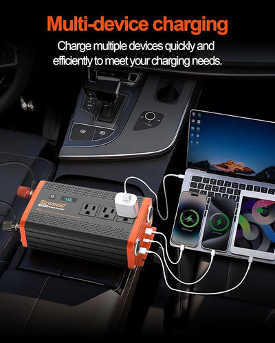 1000W Power Inverter for Vehicles, 12V DC to 110/120V AC Car Inverter with 3 AC Outlets, USB 24W/ PD 30W Fast Charger, Car Power Converter for Truck, Home, Laptop on Road Trip Essentials