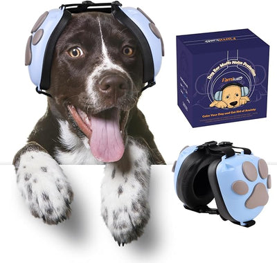 Upgraded Dog Ear Muffs for Noise Protection - 22dB NRR Noise Cancelling Headphones with Dog Paw Design, Calming Earmuffs for Thunder, Fireworks & Hunting (M, Light Blue-Gray)